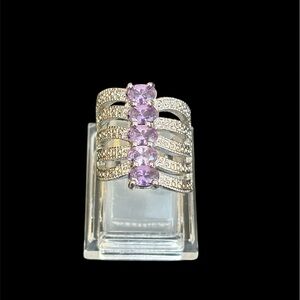 Elegant Silver and Purple Gemstone Ring